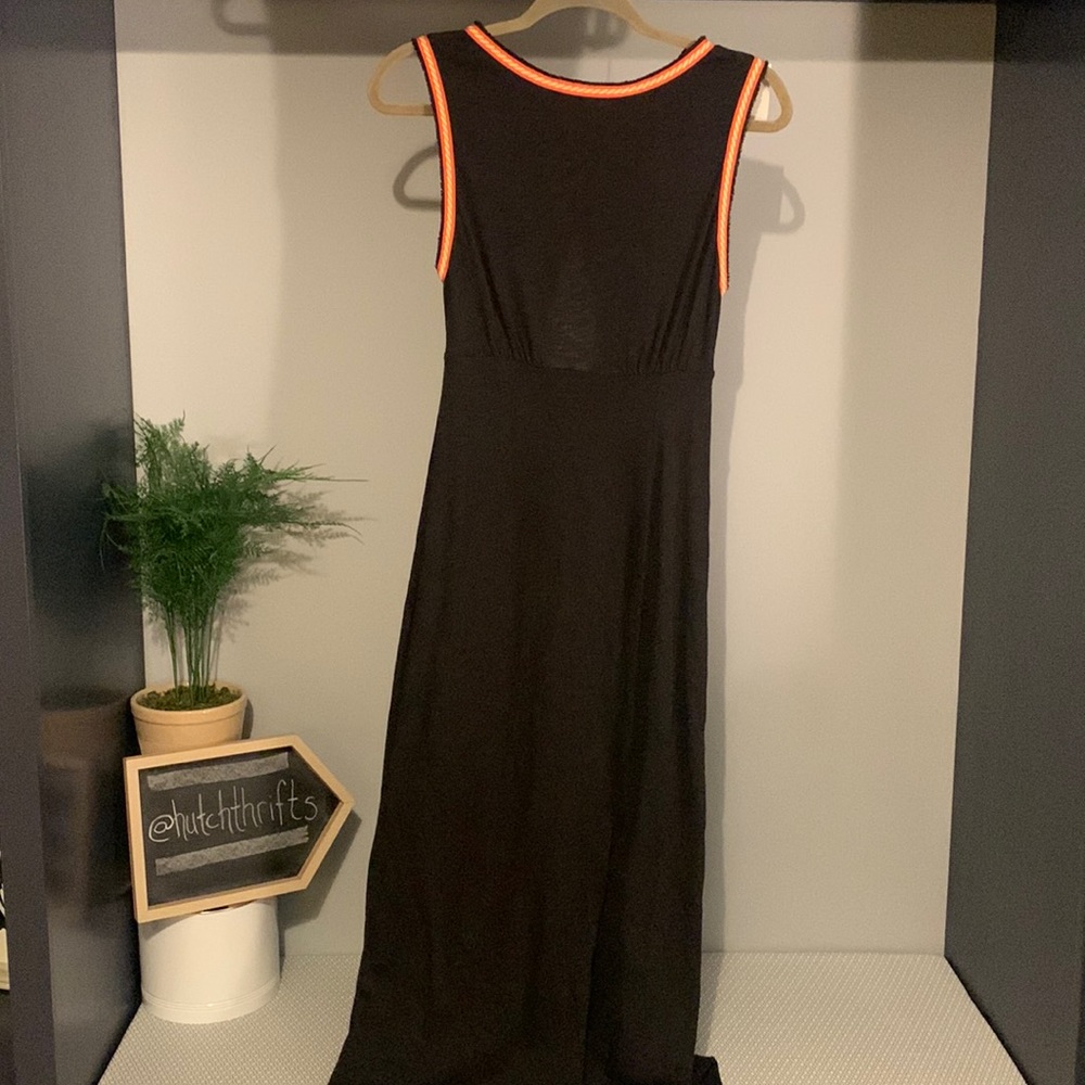 Free People Maxi Dress Black With Pink Edging Open Back Size XS 100% Cotton